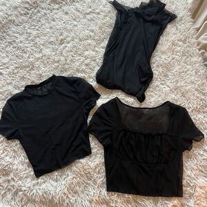 Black Sheer Mesh 2 Crop Top and Flared Pants Bundle